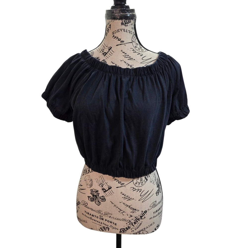 Pick Of The Crop Black Milkmaid Crop Top L Cottagecore Peasant Boho 90s Vintage